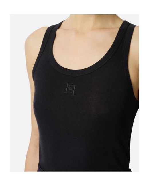 Elisabetta Franchi Black Logo Ribbed Tank Top