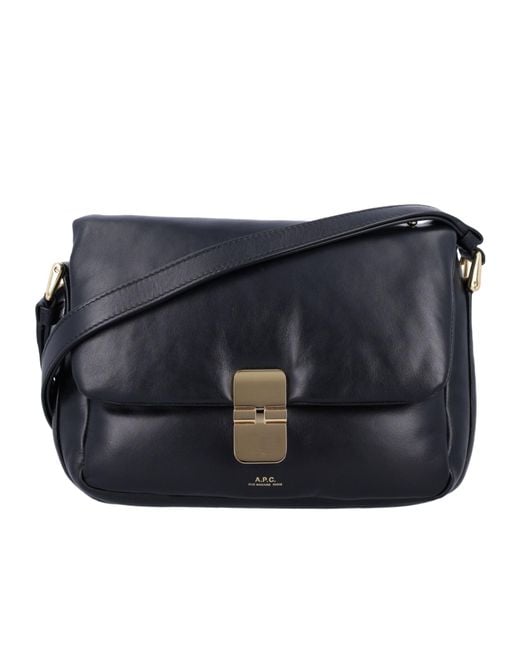 A.P.C. Black Logo-Printed Foldover Top Shoulder Bag