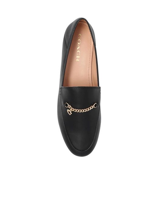 COACH Black Hanna Gold-tone Chain Leather Loafers