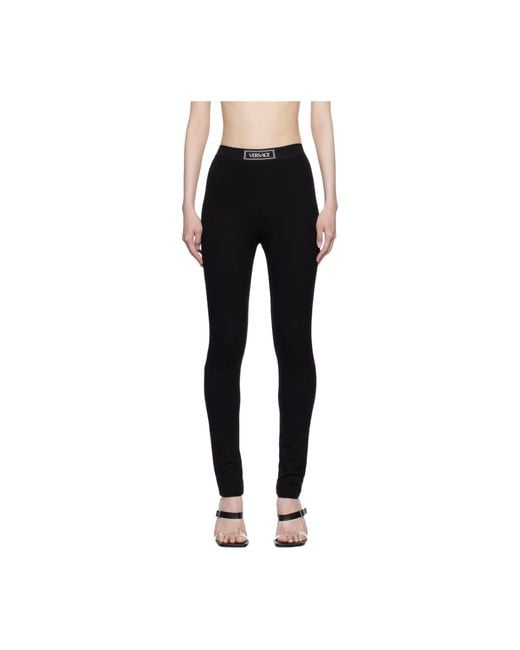 Versace Black Logo Patch Leggings