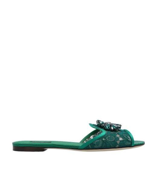 Dolce & Gabbana Green Bianca Lace Detailed Sandals