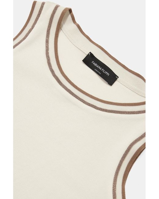 Fabiana Filippi Natural Embellished-Trim Ribbed Tank Top