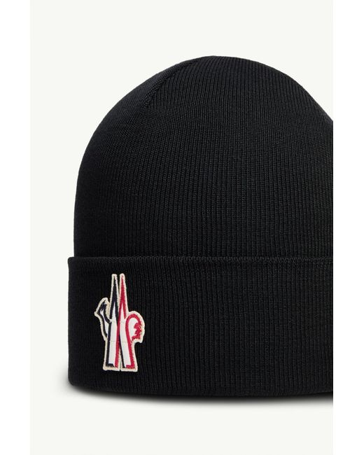 Moncler Black Logo Wool Beanie for men