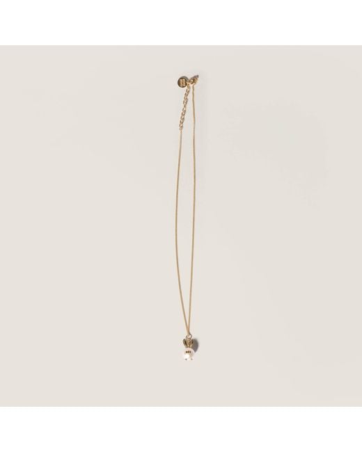 Miu Miu White Metal Necklace With Pendant