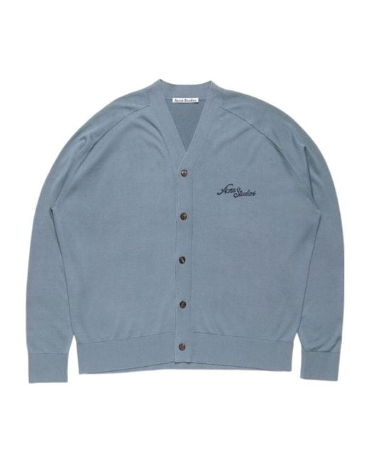 Acne Blue Silk V-Neck Cardigan for men