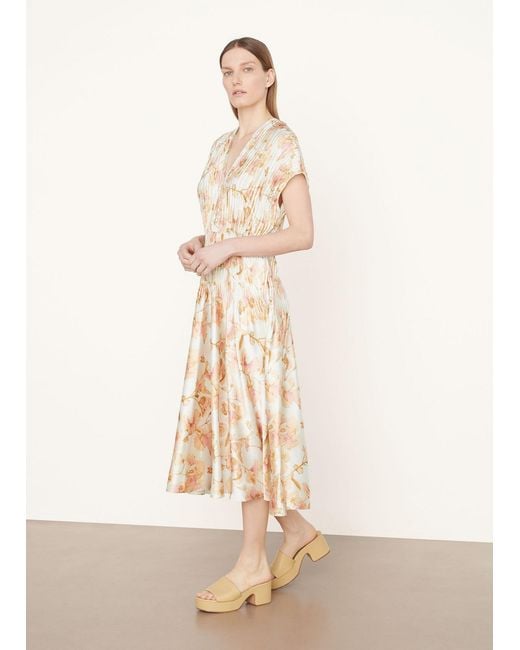 Vince Natural Floral-Print Plissé Dress