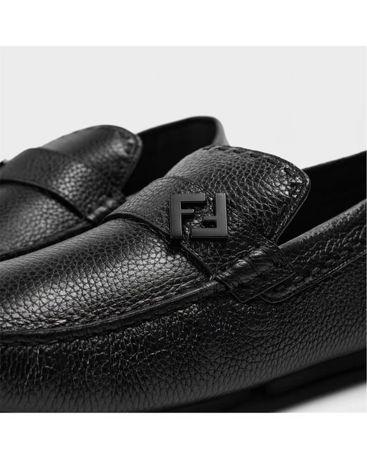 Fendi Black Logo Detail Loafers for men