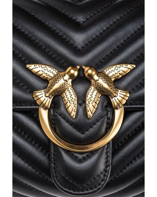 Pinko Black Lady Love Puff Chevron Mini Crossbody Bag