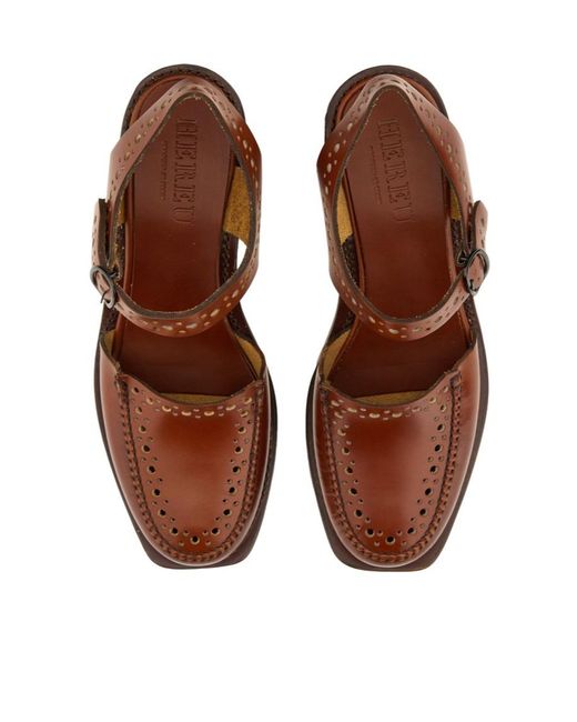 Hereu Brown Perforated Ankle-Strap Heeled Sandals