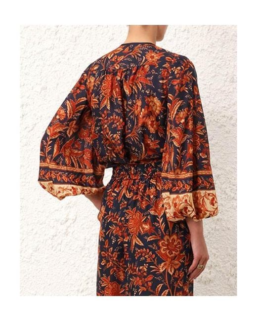 Zimmermann Red Printed Girdle Blouse