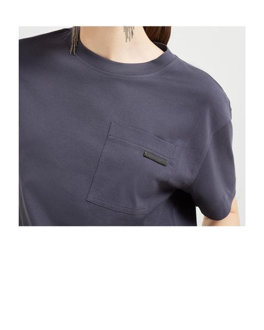 Brunello Cucinelli Black Cotton Jersey T-Shirt With Shiny Tab