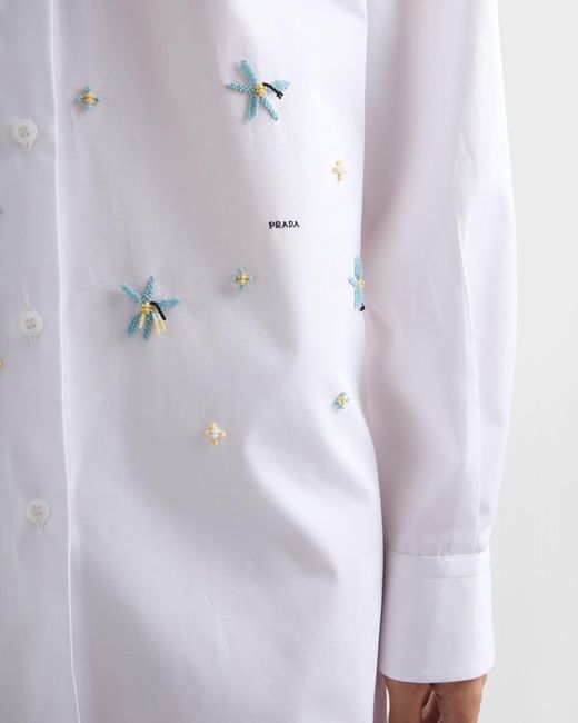 Prada White Embroidered Poplin Shirt