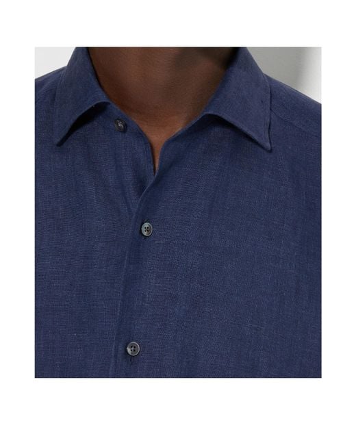 Zegna Blue Oasi Lino Linen Shirt for men