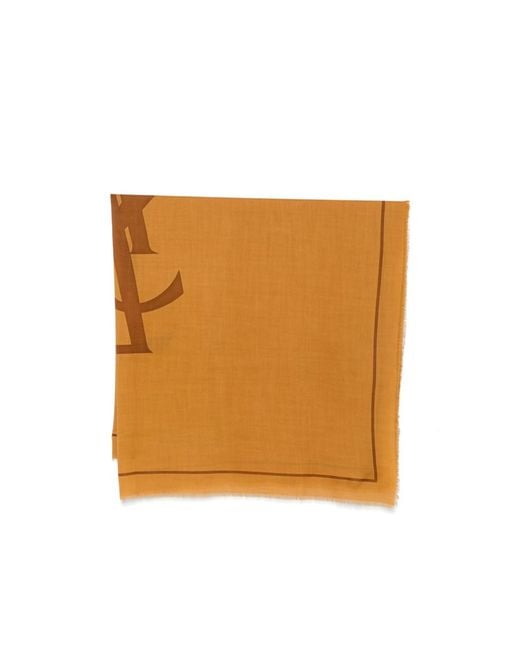 Saint Laurent Orange Logo-Print Frayed Scarf