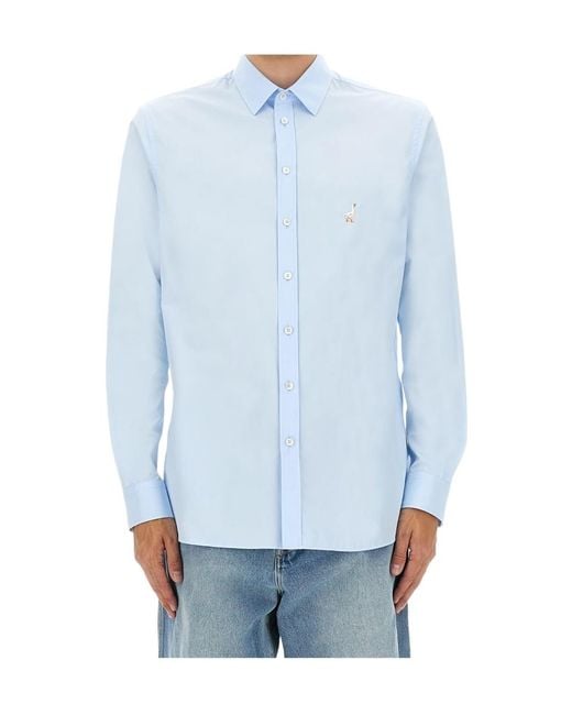 Moschino Blue Goose Embroidered Long-Sleeved Shirt for men