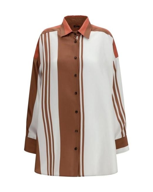 Kiton Brown Long Striped Shirt