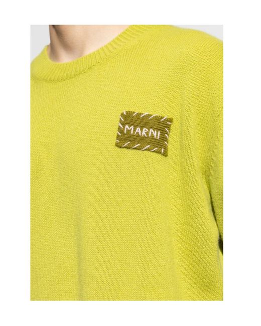 Marni Yellow Logo Patch Crewneck Jumper for men