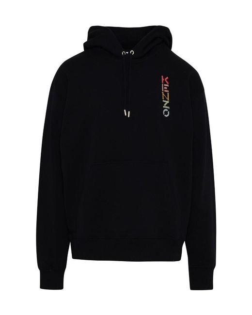 KENZO Black Gradient Logo Cotton Hoodie for men