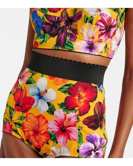 Dolce & Gabbana Red Floral Silk-Blend Shorts