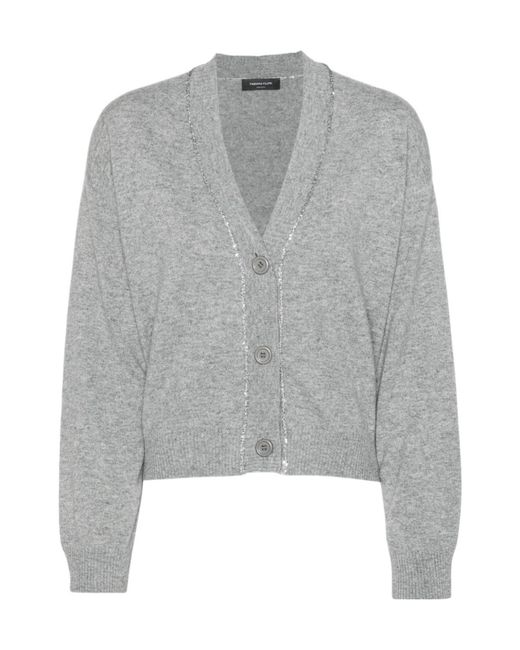 Fabiana Filippi Gray Sequin-Embellished Virgin Wool Blend Cardigan