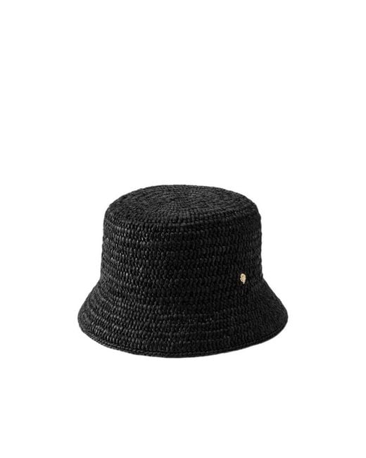 Helen Kaminski Black Woven-Raffia Bucket Hat
