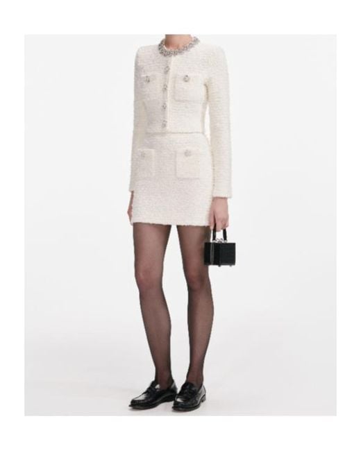 Self-Portrait White Crystal-Embellished Padded-Shoulder Jacket