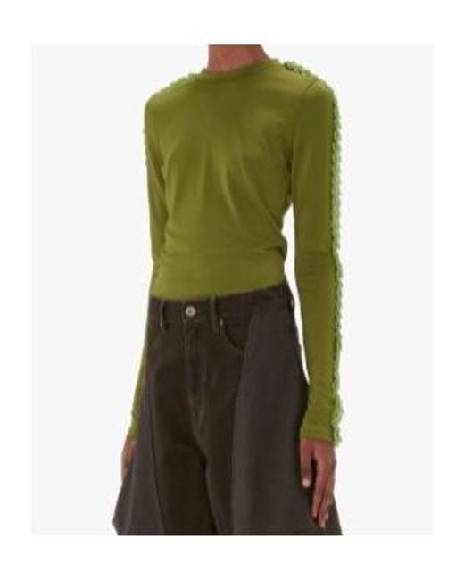 J.W. Anderson Green Pleated-Trim Long-Sleeve Top