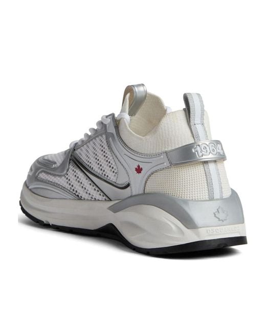 DSquared² White Dash Panelled Mesh Lace-Up Sneakers for men