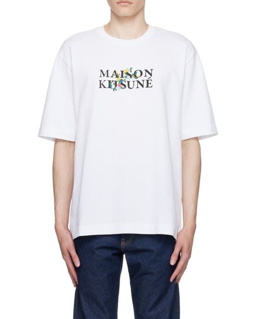 Maison Kitsuné White Maison Kitsuné Logo Printed Crewneck T-Shirt for men