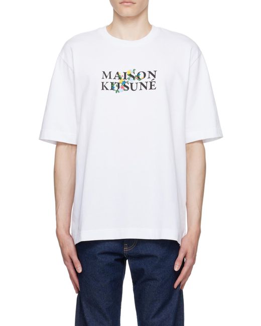 Maison Kitsuné White Maison Kitsuné Logo Printed Crewneck T-Shirt for men