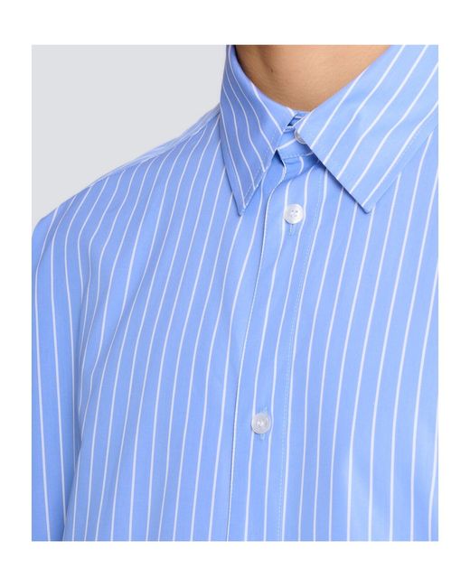 Balmain Blue Cotton Relaxed Stripe Logo Shirt for men