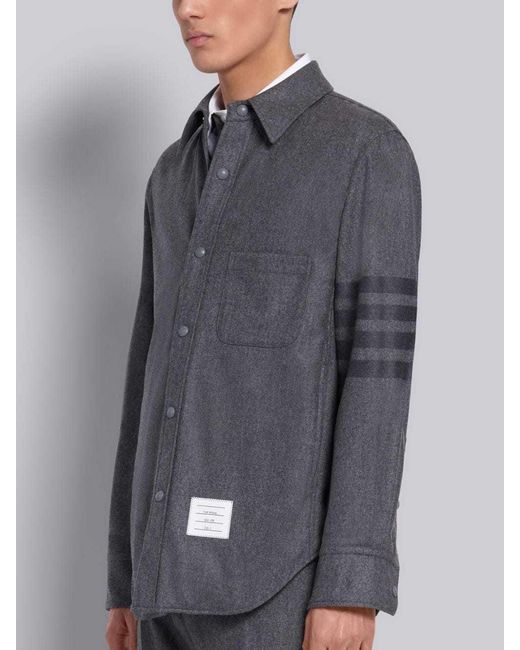 Thom Browne Gray Flannel Tonal 4-Bar Shirt Jacket for men