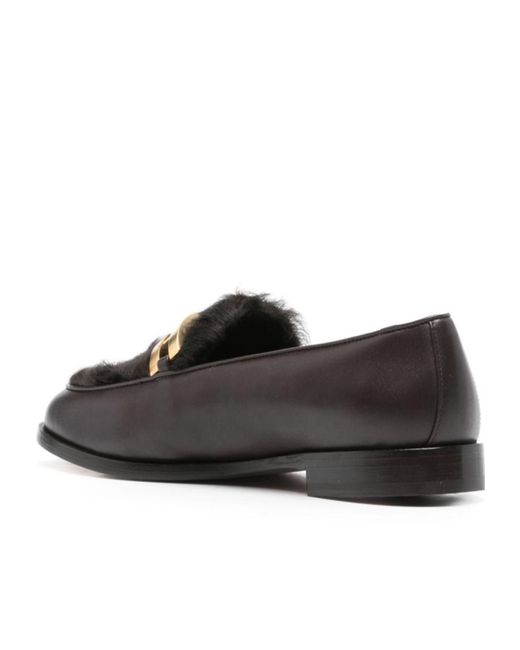 Aquazzura Black Shearling-Trim Loafers