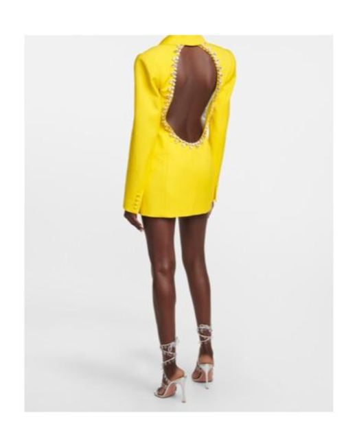 Area Yellow Embellished Wool Blazer Minidress