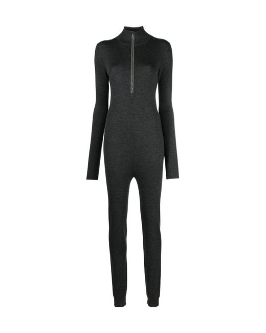 Brunello Cucinelli Black Ribbed Long-Sleeve Jumpsuit