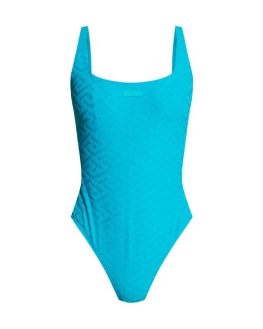 Versace Blue Greca Pattern One Piece Swimsuit