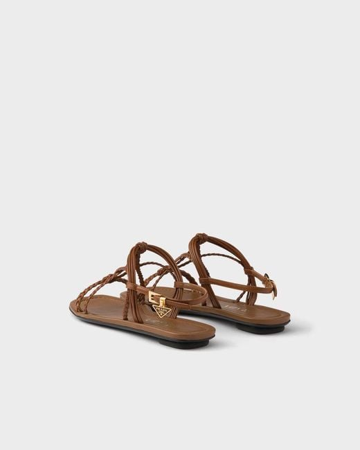 Prada Brown Flat Leather Sandals