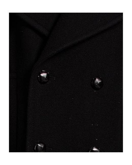 MM6 by Maison Margiela Black Solidcolor Doublebreasted Wool Coat