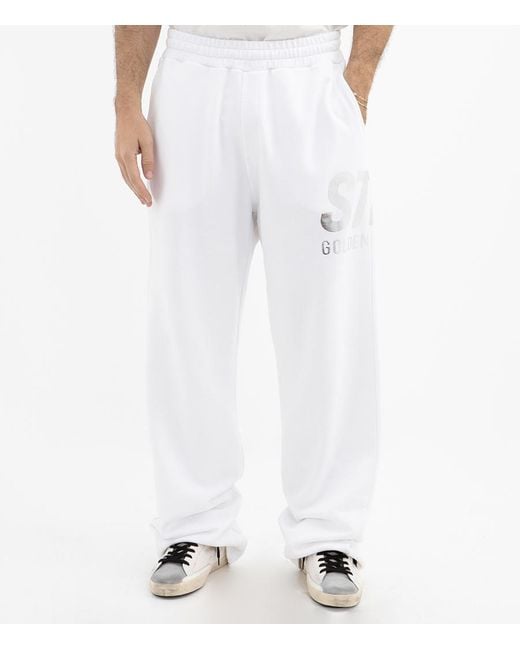 Golden Goose Deluxe Brand White Logo Printed Wide-Leg Track Pants