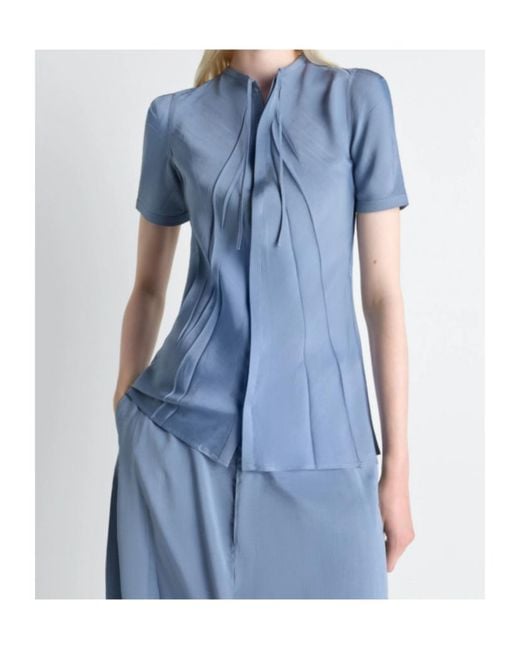 Lemaire Blue Pleated Short-Sleeve Top