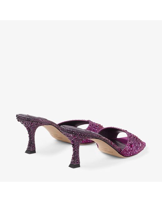 Jimmy Choo Purple Winter Bloom And Orchid Satin Mules With Degrade Crystal