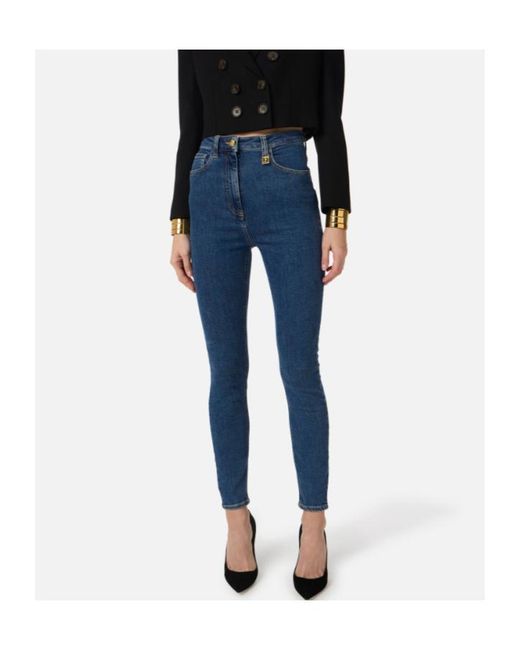 Elisabetta Franchi Blue Logo Detailed Skinny Jeans