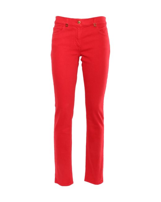 Elisabetta Franchi Red Logo Detailed Dyed Jeans
