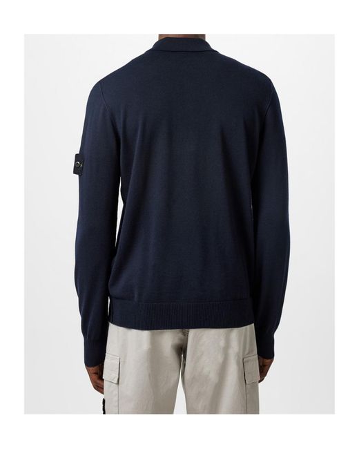 Stone Island Blue Button Wool Polo Shirt for men