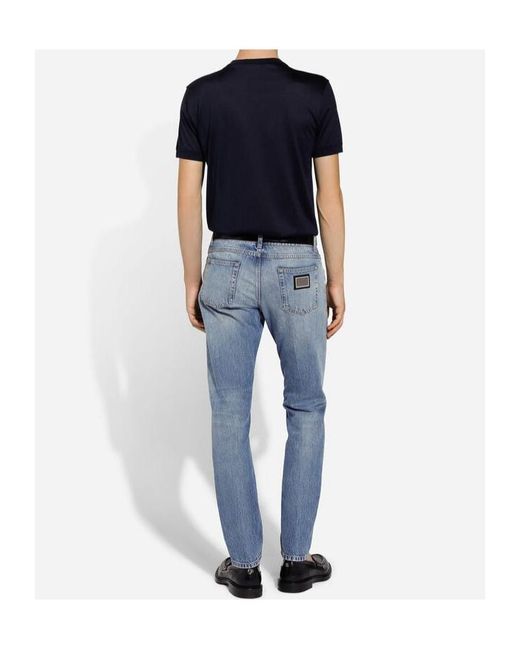 Dolce & Gabbana Blue Logo Plaque Straight Leg Jeans for men