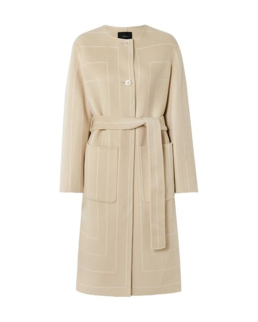 Joseph Natural Scheffer Belted Striped Coat