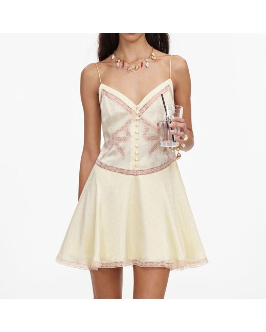 Self-Portrait Natural Lace-Trim Polka-Dot Mini Dress