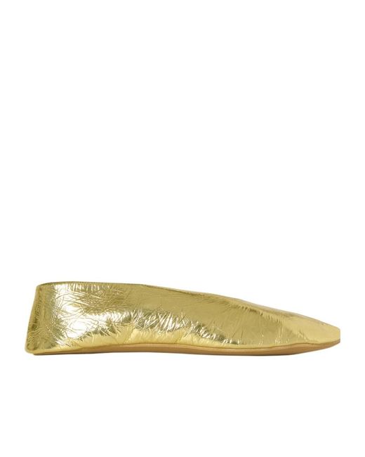 The Row Yellow Stella Metallic-Leather Ballet Flats