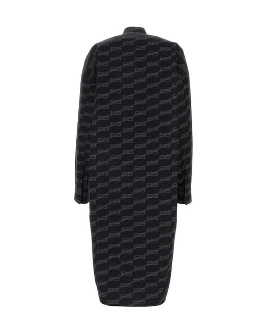 Balenciaga Black All-Over Logo Printed Poplin Shirt Dress