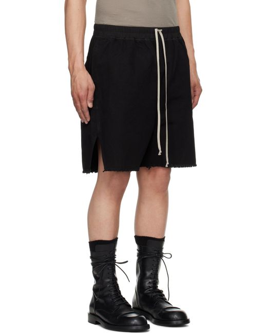 Rick Owens Black Frayed-Hem Drawstring Shorts for men